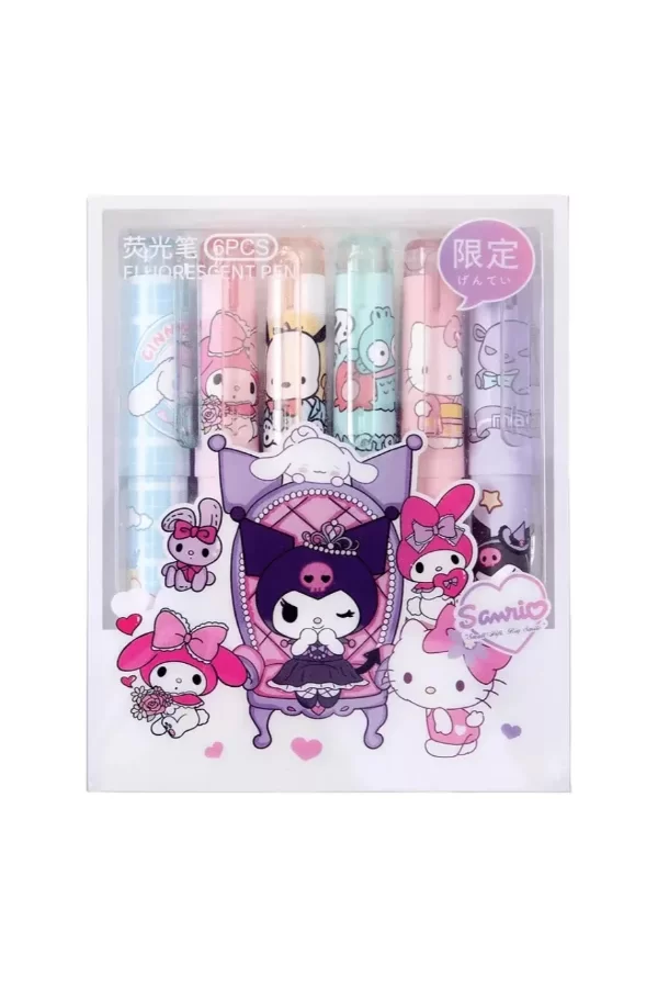 6lı Fosforlu Kalem Seti - Hello Kitty Kuromi ve Arkadaşları