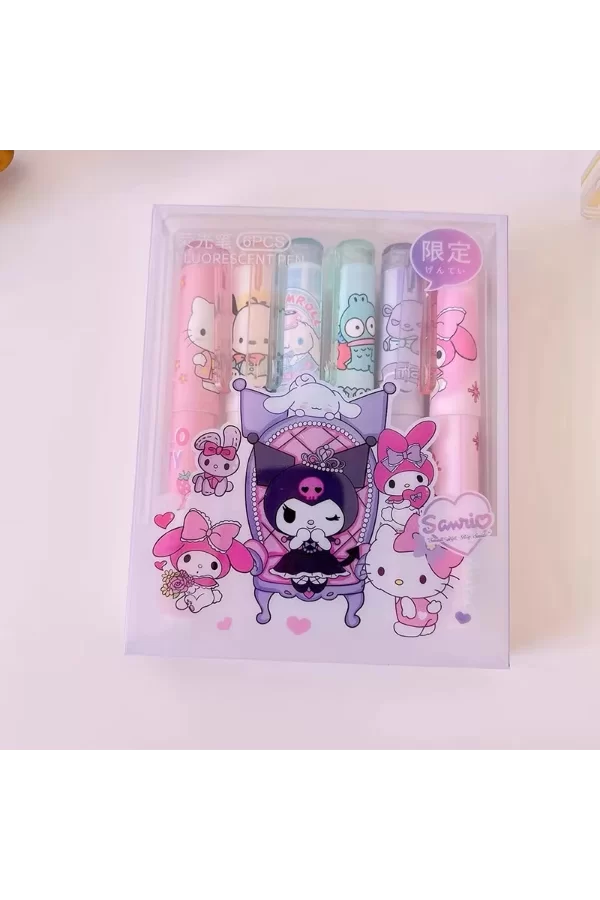 6lı Fosforlu Kalem Seti - Hello Kitty Kuromi ve Arkadaşları
