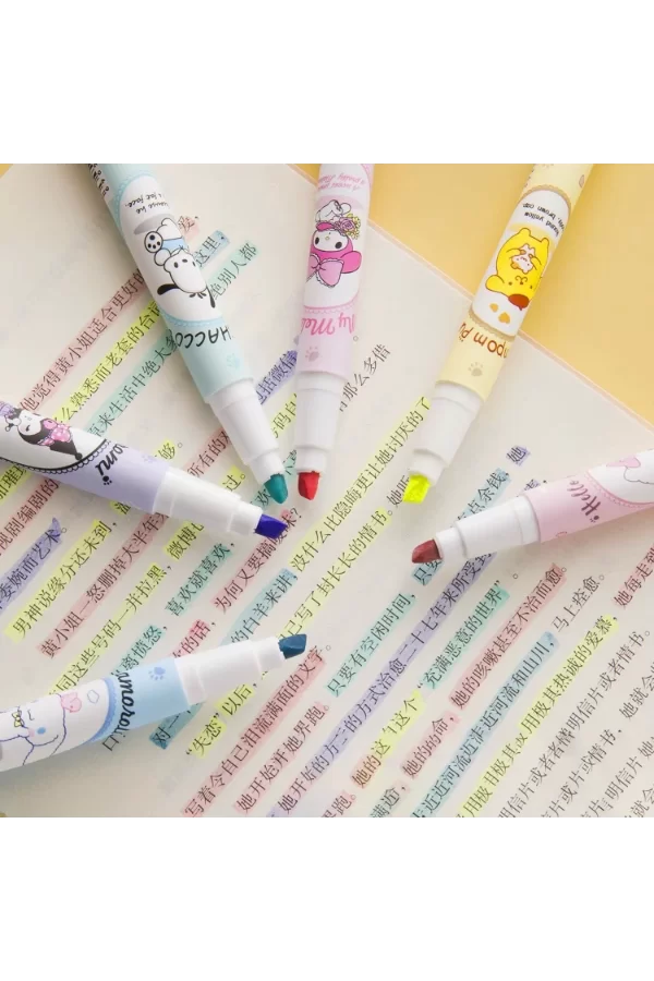 6lı Fosforlu Kalem Seti - Sanrio Karakterleri, Kuromi, Hello Kitty