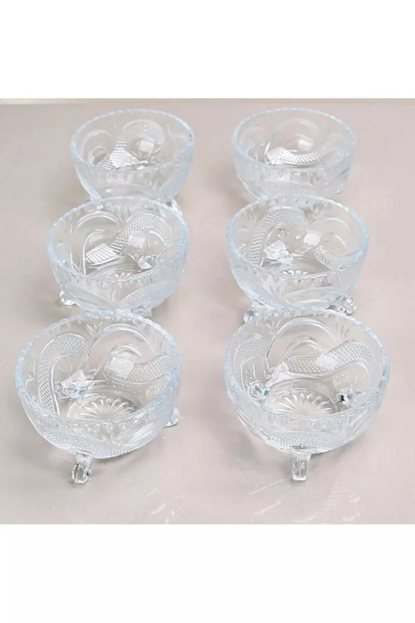 6lı Kristal Lüx Ayaklı Cam Çerezlik Şekerlik Sunumluk Kase