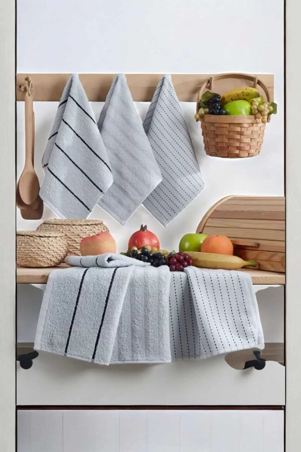 6 lı Luna Naturel Mutfak Havlu Seti &#37;100 Pamuklu 30X50 Cm Açık Gri