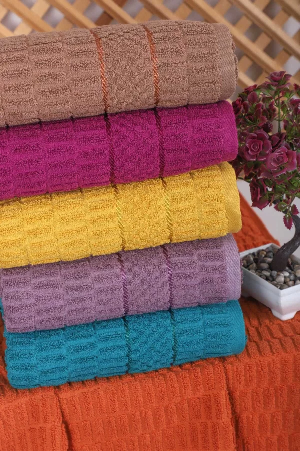 6 lı Renkli El Yüz Pamuklu Jakarlı Havlu Seti 50 x 90 Cm Platin