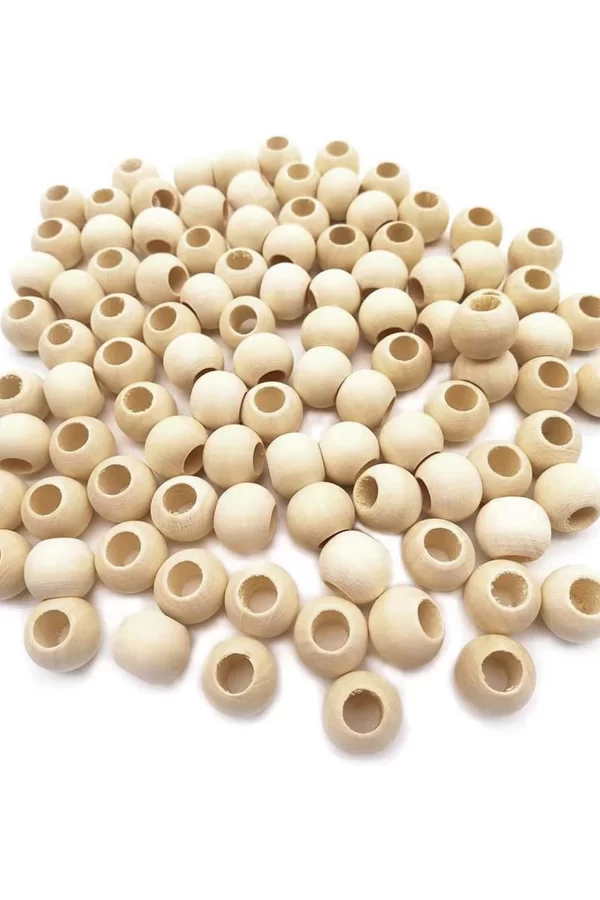 60 Gr (60 Adet) Ahşap Boncuk 15 mm çap x 10 mm Delik Doğal Yuvarlak Ahşap Makrome El İşi Çanta