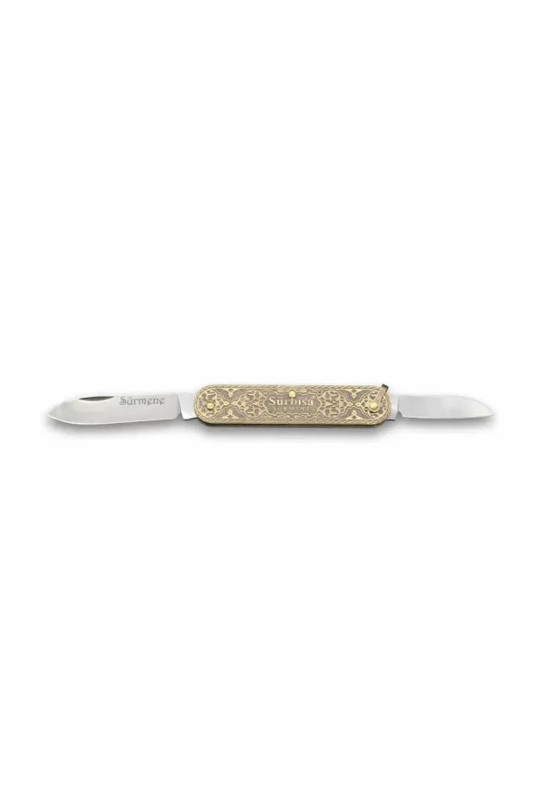 61804 Pirinç İşlemeli Sürmene Çakısı 5,5 / 3,5 Cm - Çift Bıçaklı