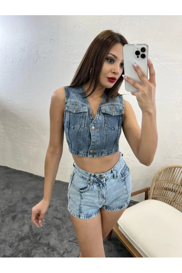 6317 KOT BLUZ-MAVİ