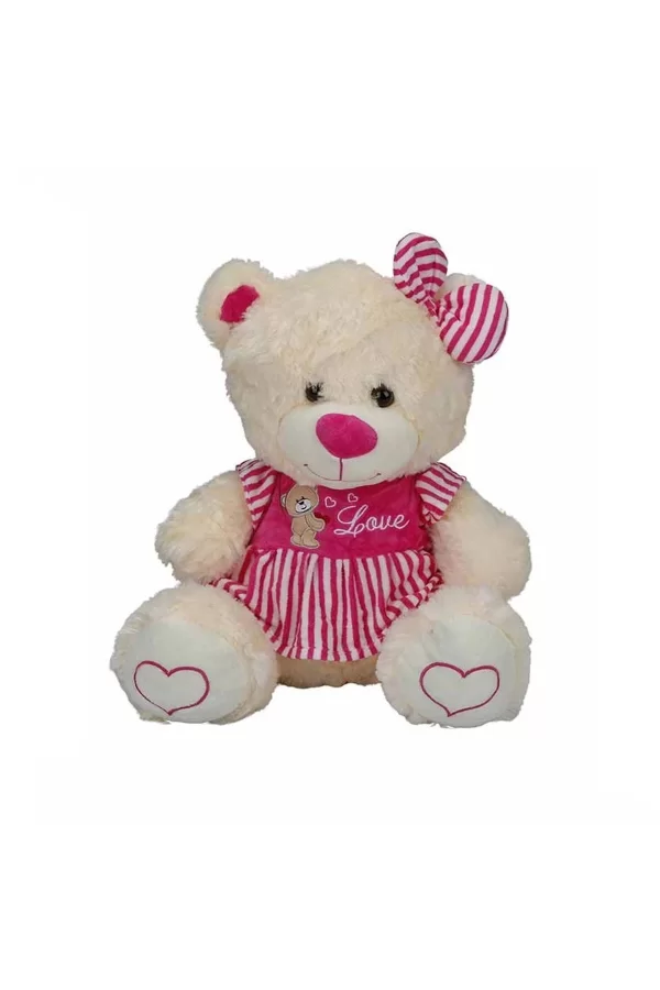 8334 Oturan Çizgili Elbiseli Peluş Ayı 40 Cm -sunman