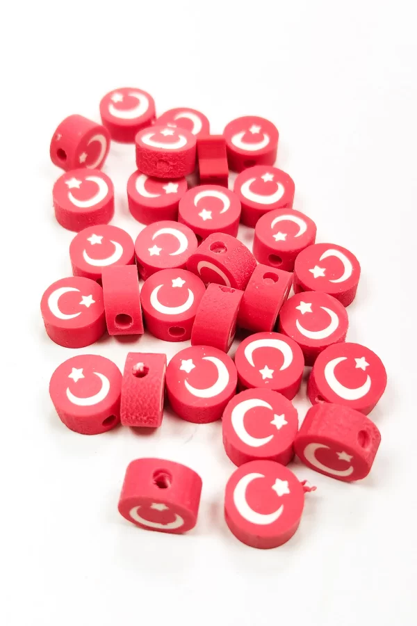 90 Adet 10 mm Polimer Kil Fimo Boncuk Takı Bileklik + 5 Metre Lastikli Misina Hediye - Türk Bayrağı
