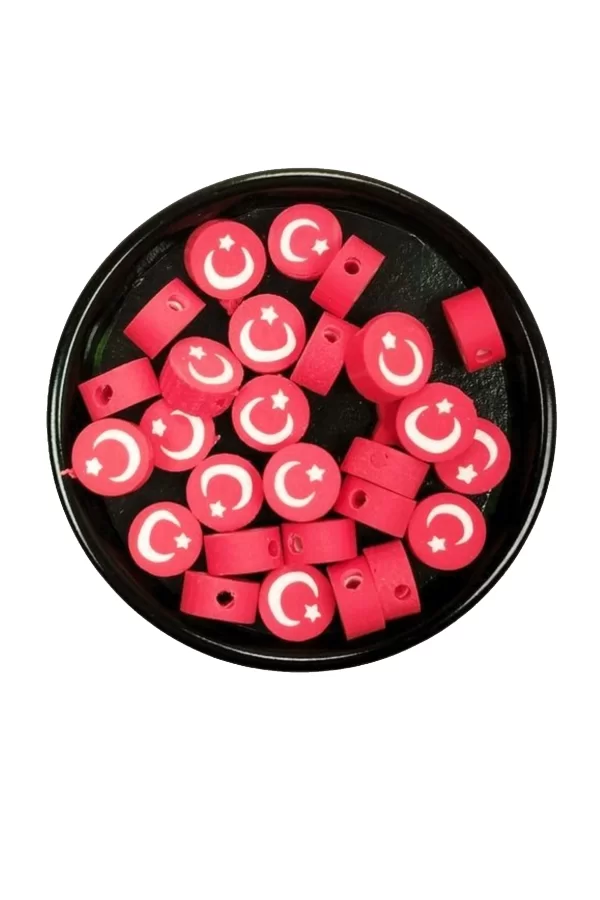 90 Adet 10 mm Polimer Kil Fimo Boncuk Takı Bileklik + 5 Metre Lastikli Misina Hediye - Türk Bayrağı