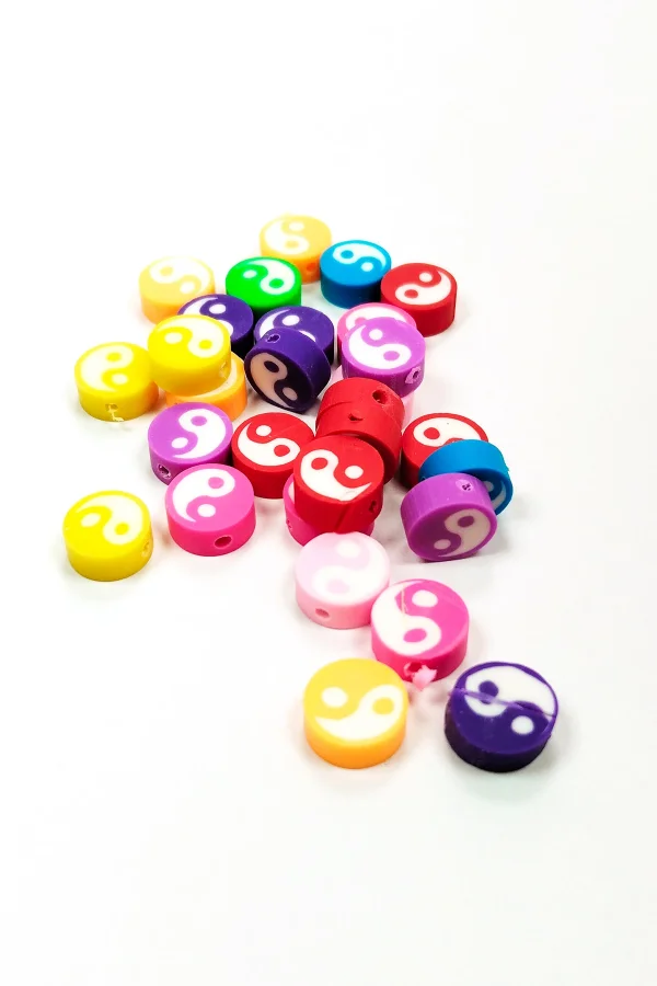 90 Adet 10 mm Polimer Kil Fimo Boncuk Takı Bileklik + 5 Metre Misina Hediye - Yin Yang - Yin Yang - Limon
