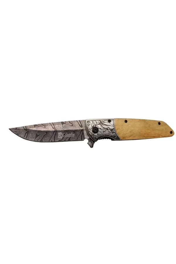 A2150c Kahve Kamp Çakısı 21cm- Manuel, Ahşap İşlemeli Sap,kemerlikli