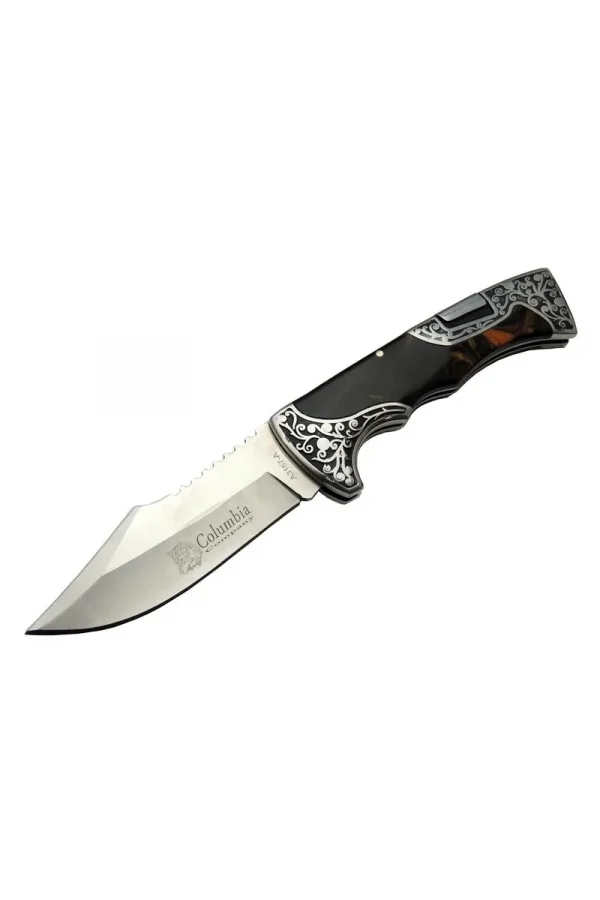 A3157b Kahverengi Av / Kamp Çakı 23 Cm - Sedef İşlemeli Saplı,