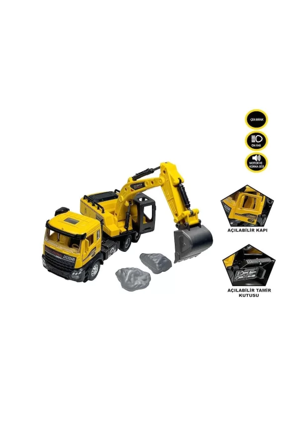 Aa992-01ab Çek Bırak Işıklı Ve Sesli 1:28 Kamyon Ekskavatör / Beton Mikseri