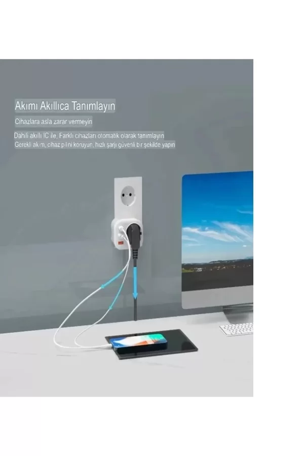 Ac-115 2500w 3.4a 2usb 1type-c 1soket Akım Korumalı Şarj Adaptörü Priz Çoğaltıcı
