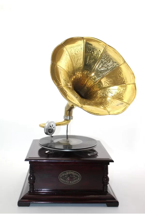 Ahşap Kare Gramofon Taş Plak Çalar