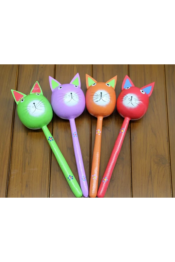 Ahşap Kedi Marakas Tekli