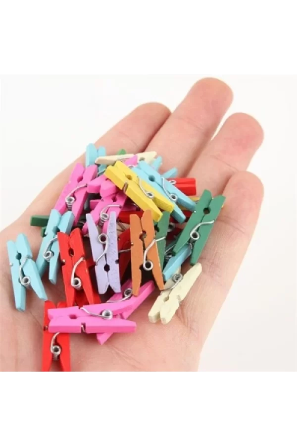 Ahşap Renkli Mini Mandal 100 Adet