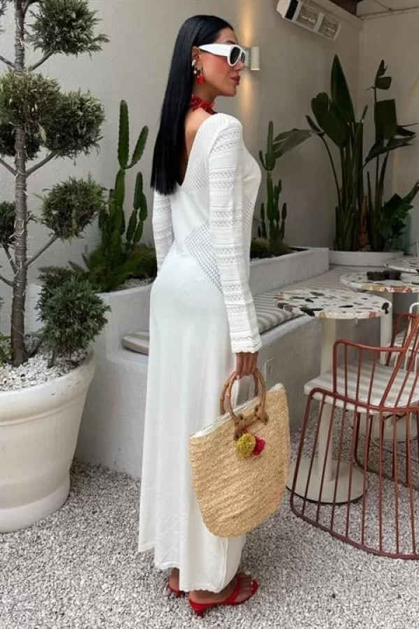 Ajur Detaylı Bisiklet Yaka Triko Elbise 2861
