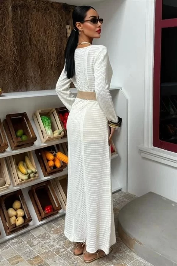 Ajurlu V Yaka Elbise 2851