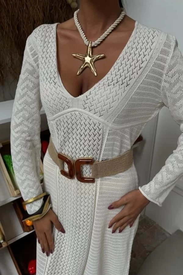 Ajurlu V Yaka Elbise 2851