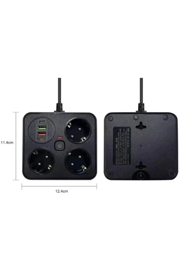 Akım Korumalı Anahtarlı Priz - 3x Priz - 2x Usb - 2x Type-c - 2 Mt Kablo Hızlı Şarj Özellikli Siyah
