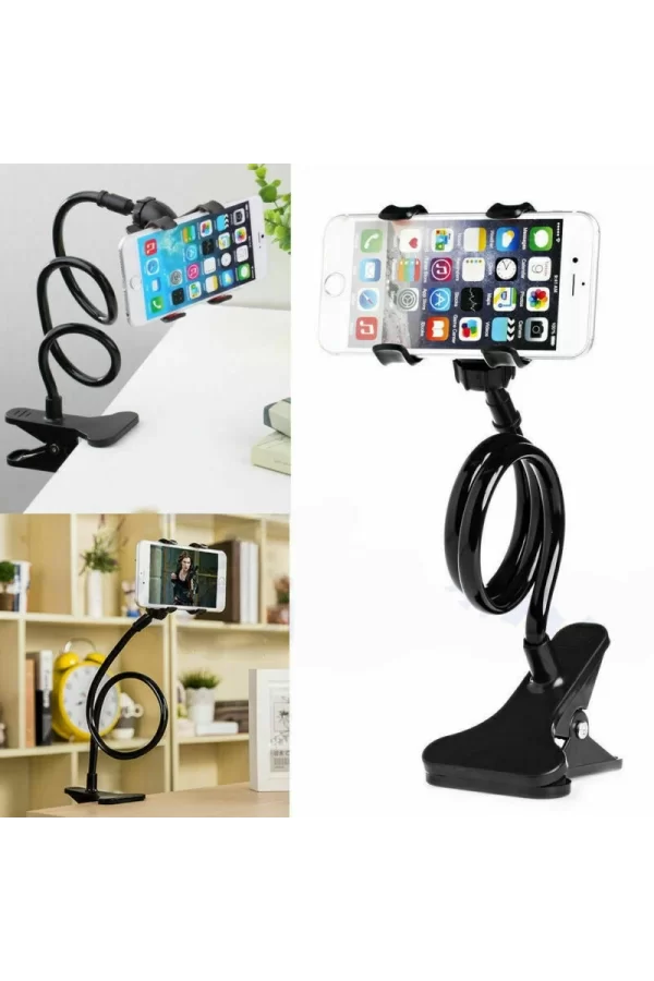 Akrobat Telefon Tutucu Spiral Gövdeli Oynar Başlıklı - Siyah