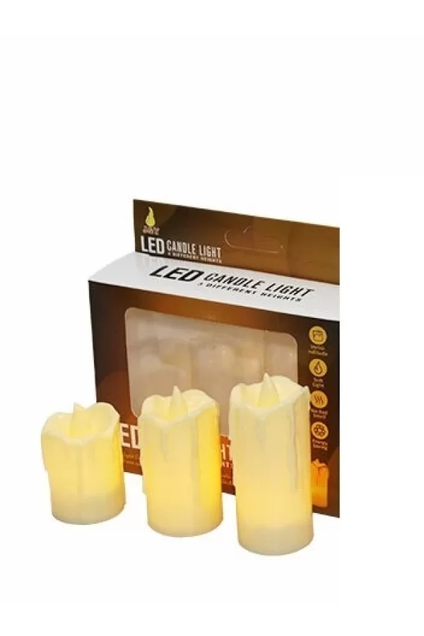 Alevli Led Mum Hareketli Alev Görünümlü Dekoratif Mum - 3lü Set (orta Boy)