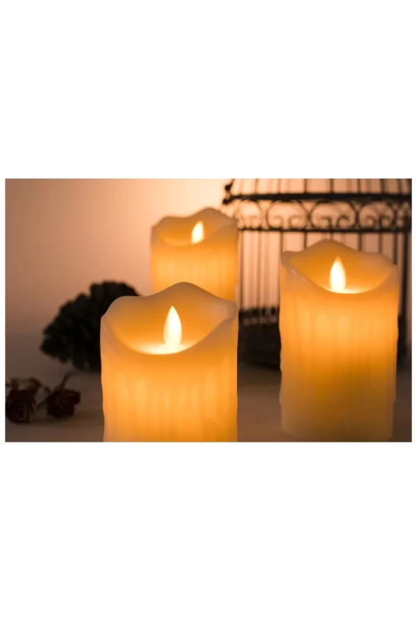 Alevli Led Mum Hareketli Alev Görünümlü Dekoratif Mum - 3lü Set (orta Boy)
