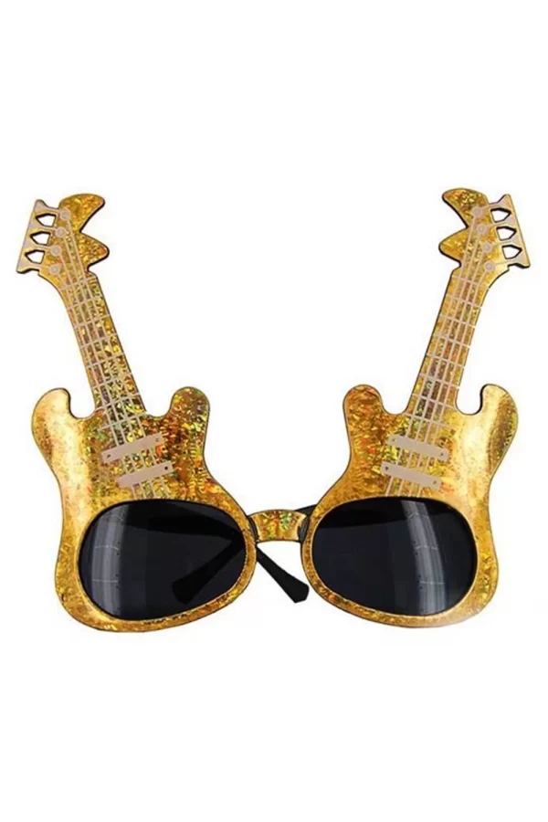 Altın Renk Rockn Roll Gitar Şekilli Parti Gözlüğü 15x15 Cm
