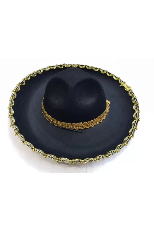 Altın Renk Şeritli Meksika Mariachi Latin Şapkası 55 Cm Çocuk