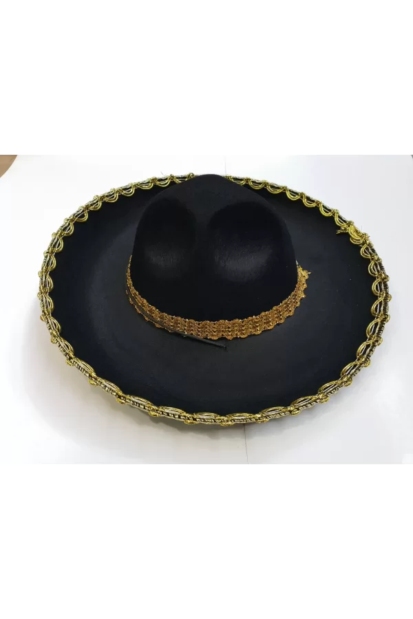 Altın Renk Şeritli Meksika Mariachi Latin Şapkası 55 Cm Çocuk