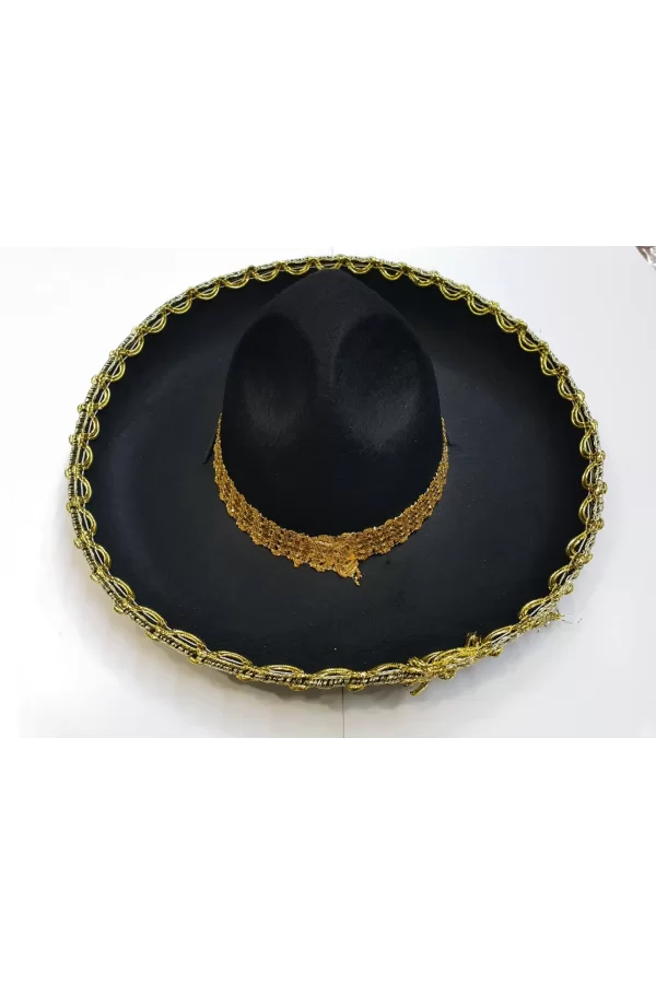 Altın Renk Şeritli Meksika Mariachi Latin Şapkası 55 Cm Çocuk