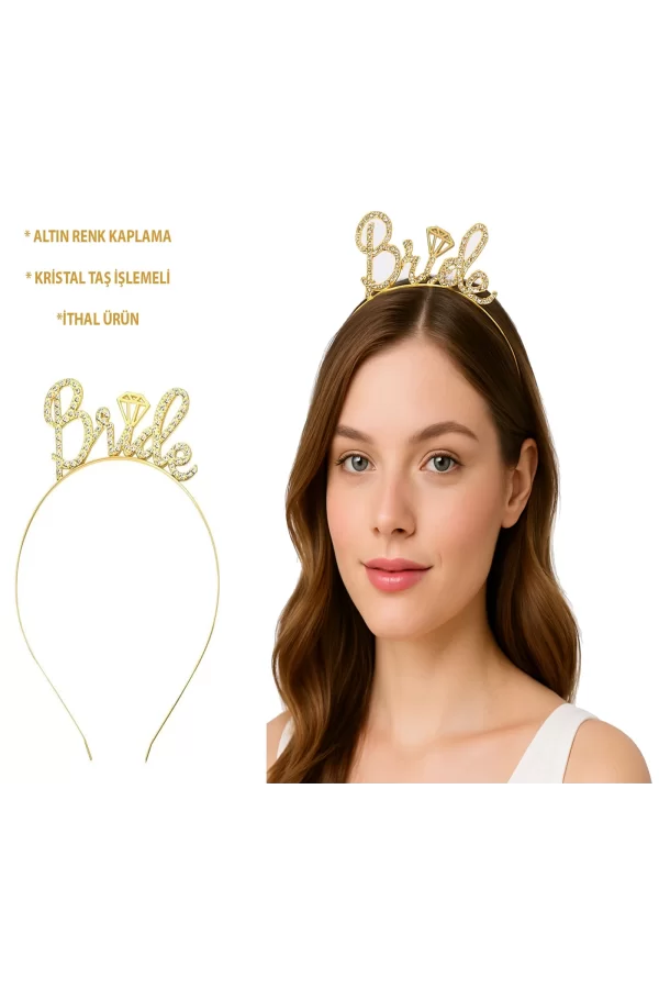 Altın Renkli Taşlı “bride” Gelin Tacı – El Yazısı Yazı Tipiyle