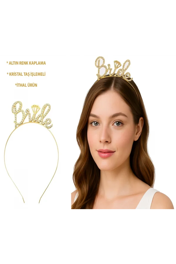 Altın Renkli Taşlı “bride” Gelin Tacı – El Yazısı Yazı Tipiyle