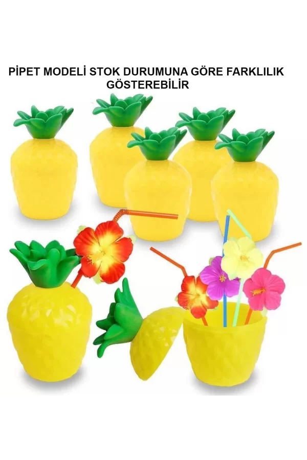 Ananas Hawaii Luau Aloha Pipetli İçecek Kabı Bardak 10x13 Cm 1 Adet