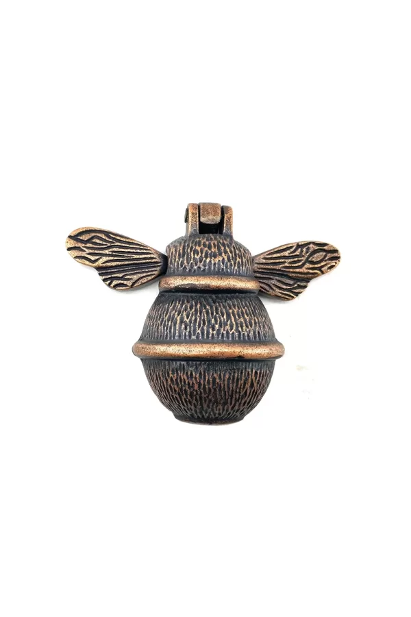 Antika Tarz Dekoratif Pirinç Arı Kapı Tokmağı, Taktak - Küçük, 123x150mm, Antik