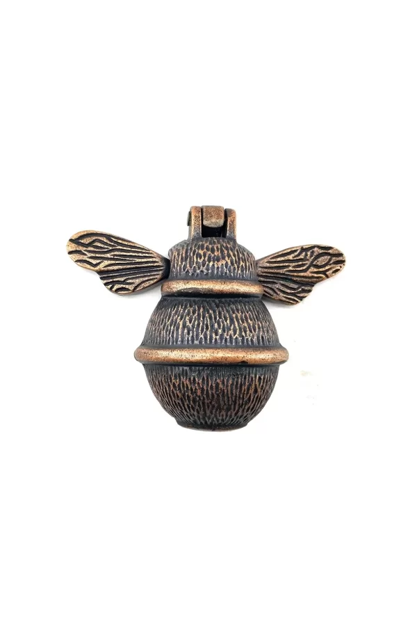 Antika Tarz Dekoratif Pirinç Arı Kapı Tokmağı, Taktak - Küçük, 123x150mm, Antik