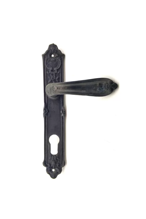 Antika Tarz Dekoratif Pirinç Çiçekli Oda Kapı Kolu - 240x40 Mm, Oksit