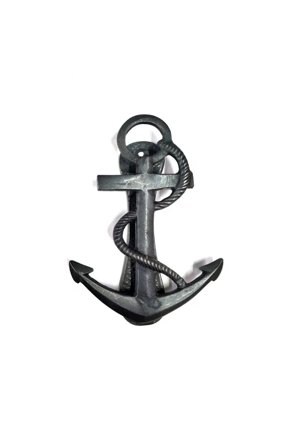 Antika Tarz Dekoratif Pirinç Halatlı, Çapa, Denizci, Gemici Kapı Tokmağı, Taktak - 170x60mm, Oksit