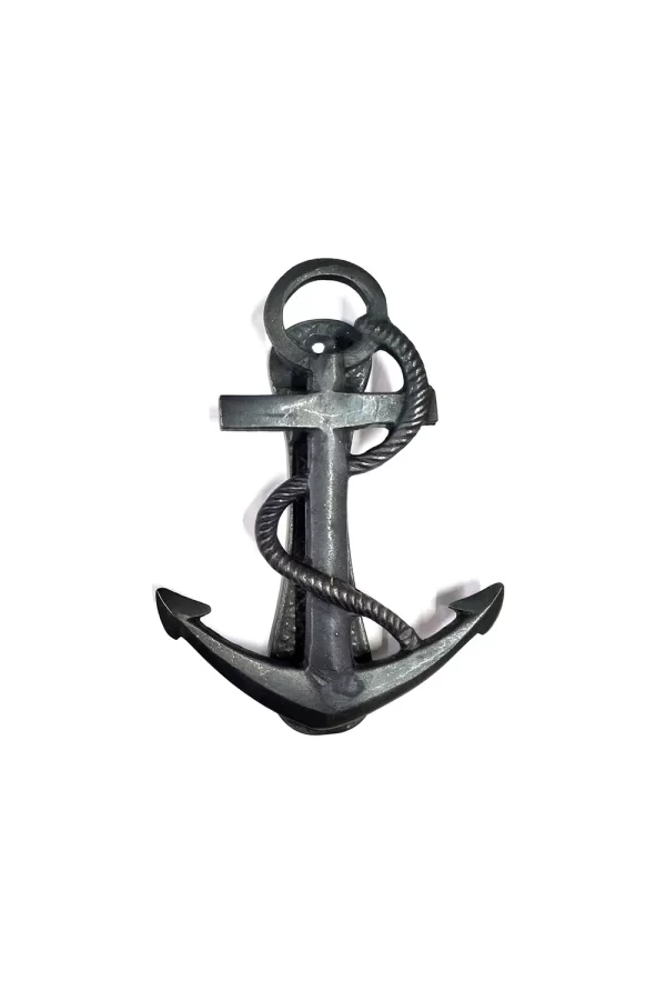 Antika Tarz Dekoratif Pirinç Halatlı, Çapa, Denizci, Gemici Kapı Tokmağı, Taktak - 170x60mm, Oksit