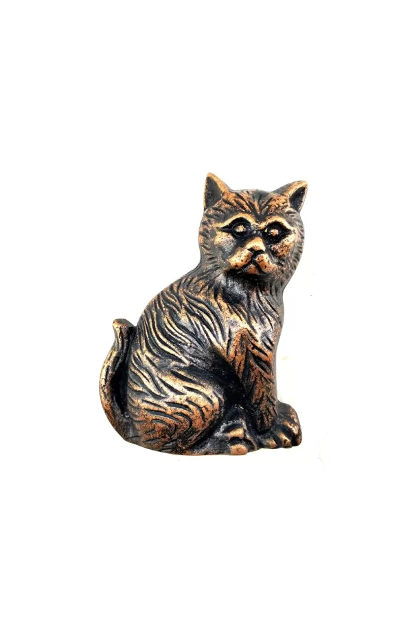 Antika Tarz Dekoratif Pirinç Kedi Kapı Tokmağı, Taktak - 110x80mm, Antik