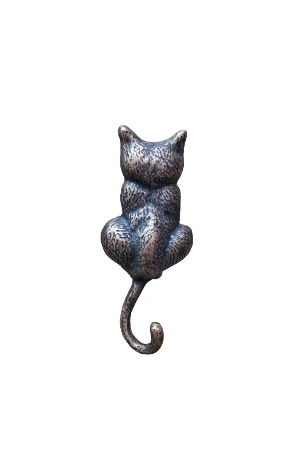 Antika Tarz Dekoratif Pirinç Kedi Sırt Kapı Tokmağı, Taktak - 160x65mm, Oksit
