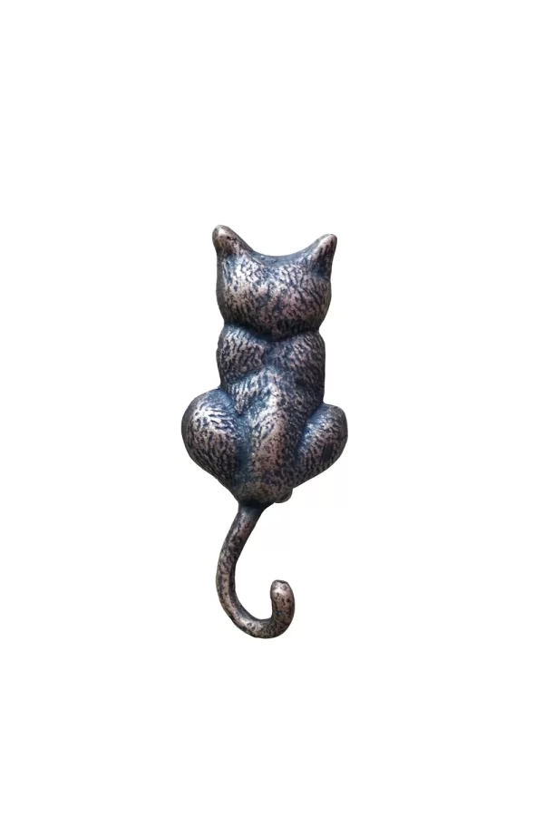 Antika Tarz Dekoratif Pirinç Kedi Sırt Kapı Tokmağı, Taktak - 160x65mm, Oksit