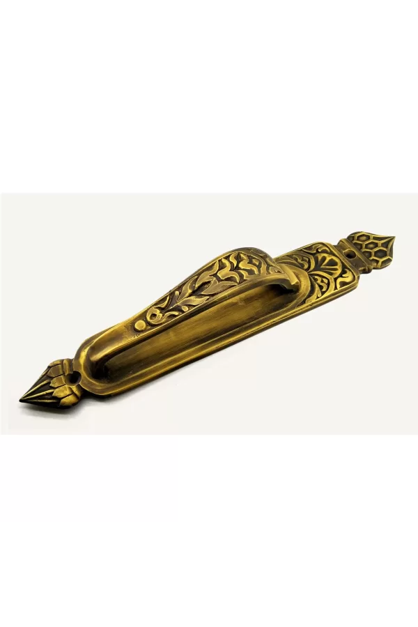 Antika Tarz Dekoratif Pirinç Kubbeli Çekme Kapı Kolu - 396x68 Mm, Antik