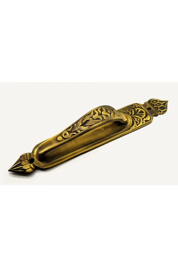 Antika Tarz Dekoratif Pirinç Kubbeli Çekme Kapı Kolu - 396x68 Mm, Antik