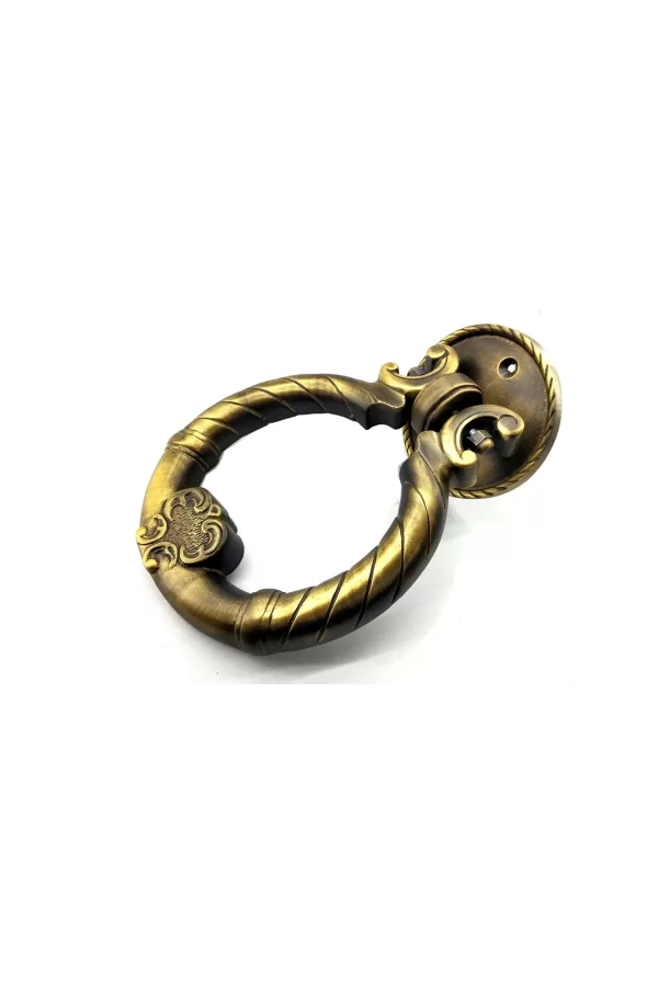 Antika Tarz Dekoratif Pirinç Saray Kapı Tokmağı, Taktak - 97mm, Antik