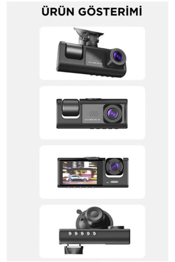 Araç İçi 1080p 3 Kameralı Lcd Ekranlı Gece Görüşlü , G-sensör , Geri Görüş Kamera