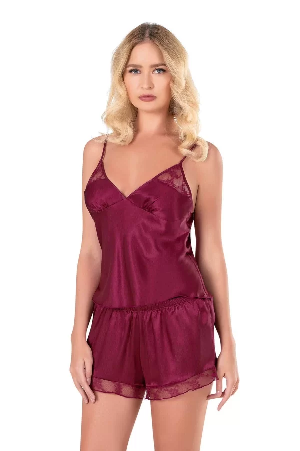 Lacivert Saten Babydoll Şort Takımı