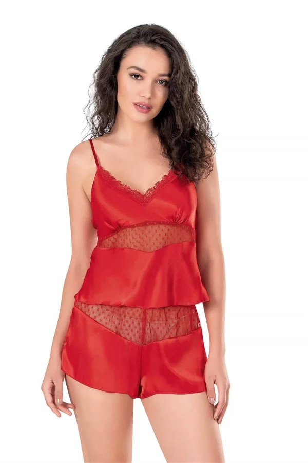 Fildişi Saten Babydoll Şort Takımı