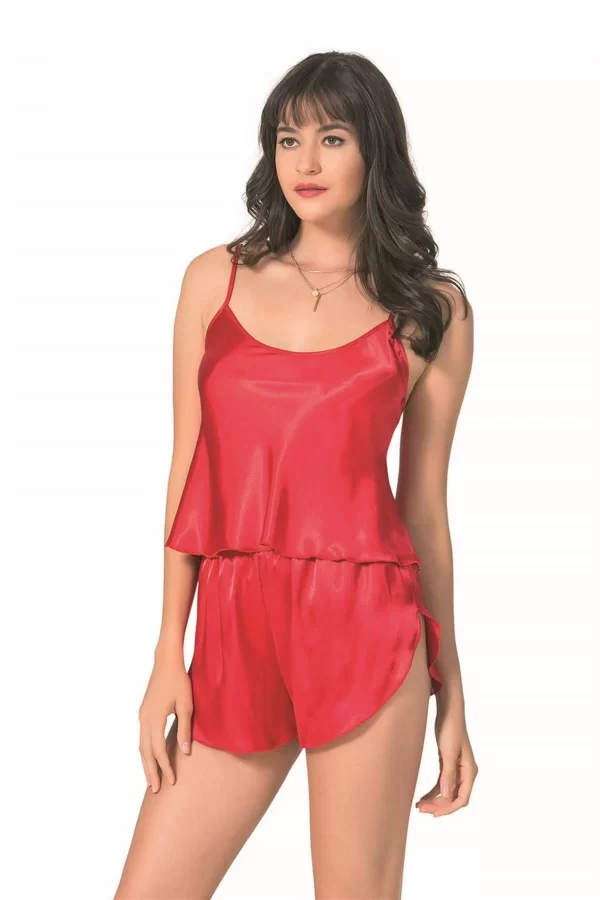 Zümrüt Saten Babydoll Şort Takımı