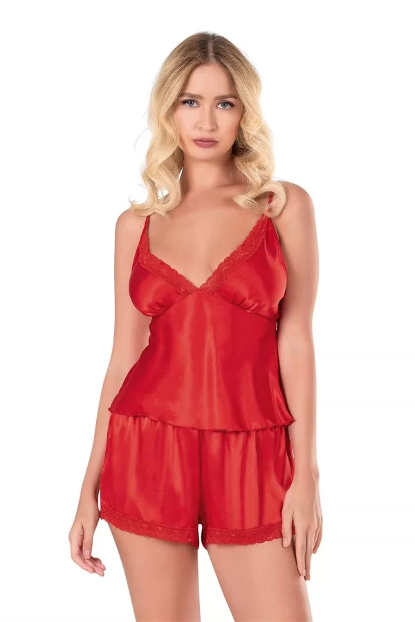 Petrol Mavi Saten Babydoll Şort Takımı